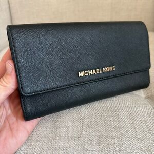 Michael Kors Black Clutch with Gold Logo
